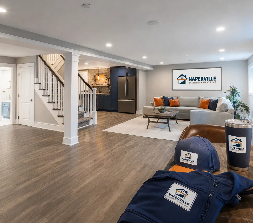 Bright updated Naperville living space with new flooring, trim, lighting, and paint